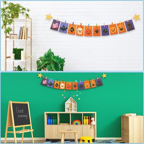 GEELIN 2 PCS معلق الفن ديكور جدار ديكور ، 5 قدم الحبل جوت الأطفال منظم العمل الفني مع 20 مقاطع ملونة 4 خطافات النجوم الذهبية للأطفال صور فنية صور ملاحظات بطاقات بريدية. in Saudi Arabia