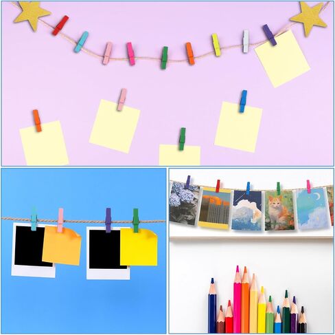 GEELIN 2 PCS معلق الفن ديكور جدار ديكور ، 5 قدم الحبل جوت الأطفال منظم العمل الفني مع 20 مقاطع ملونة 4 خطافات النجوم الذهبية للأطفال صور فنية صور ملاحظات بطاقات بريدية. in Saudi Arabia