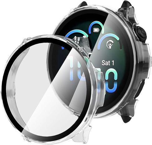 Suoman 2 Pack Screen Protector Case for Garmin vivoactive 5, All-Around Protective Hard PC Bumper Cover Tempered Glass Screen Protective for Garmin vivoactive 5 (Black+Black) in Saudi Arabia