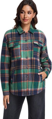 Women's Sherpa Fleece Lined Flannel Shirt Jacket Plaid Button Down Jacket Shacket for Women in Saudi Arabia