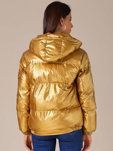 Allegra K Women's Metallic Coats Winter Holographic Shiny Party Puffer Jacket with Hood in Saudi Arabia