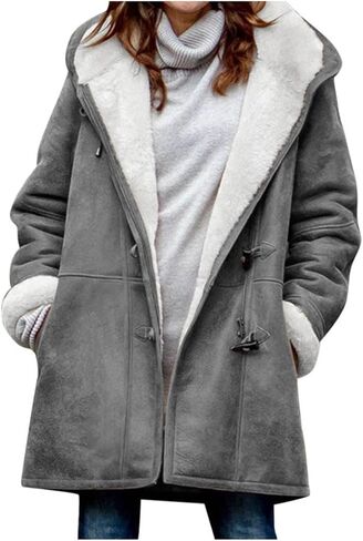 Sherpa Jacket for Women 2025 Winter Warm Coat Fleece Lined Coat Mid Length Winter Jacket Plus Size Sherpa Outwear in Kuwait