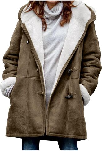 Sherpa Jacket for Women 2025 Winter Warm Coat Fleece Lined Coat Mid Length Winter Jacket Plus Size Sherpa Outwear in Kuwait