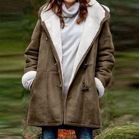 Sherpa Jacket for Women 2025 Winter Warm Coat Fleece Lined Coat Mid Length Winter Jacket Plus Size Sherpa Outwear in Kuwait