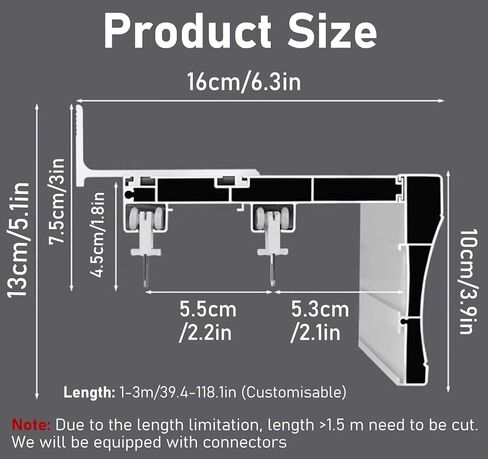 Light Gray Ceiling Mount Curtain Rail Box - 2.5m (8.2ft) Aluminum Curtain Cornice with Track for Blackout Curtains, Roller Blinds, and Venetian Blinds. in Saudi Arabia