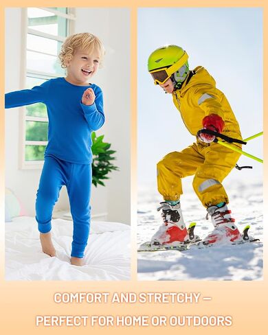 Boys Thermal Underwear Set, Kids Thermals Top and Bottom Set, Soft Fleece Lined Long Johns Base Layer for Skiing in Kuwait
