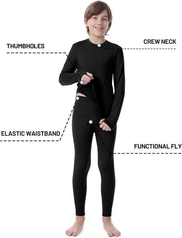 Boys Thermal Underwear Set, Kids Thermals Top and Bottom Set, Soft Fleece Lined Long Johns Base Layer for Skiing in Kuwait