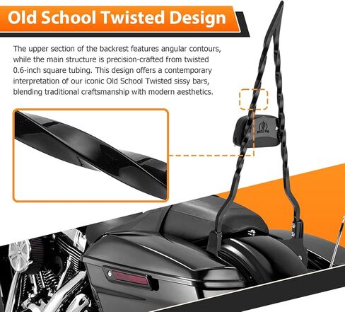 Mofun 31 "Hight Twisted Sissy Bar Prastenger Budgerest متوافق مع Harley Touring Road Road Glide Electra Glide 2009-2025 ، Gloss Black in Saudi Arabia