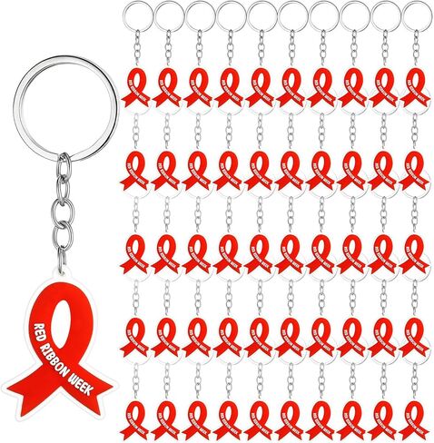 CUNNO 50 PCS Red Rebon Awarension Homples -keychain Gifts Red Ribbon Week Health Tholection keychain for Drug Aids Aids Survivor Events Events Charity Supplies Supplies in Saudi Arabia