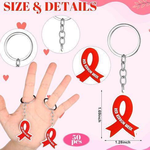 CUNNO 50 PCS Red Rebon Awarension Homples -keychain Gifts Red Ribbon Week Health Tholection keychain for Drug Aids Aids Survivor Events Events Charity Supplies Supplies in Saudi Arabia