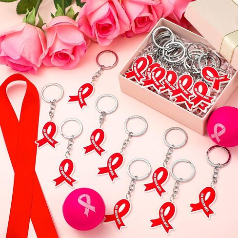 CUNNO 50 PCS Red Rebon Awarension Homples -keychain Gifts Red Ribbon Week Health Tholection keychain for Drug Aids Aids Survivor Events Events Charity Supplies Supplies in Saudi Arabia