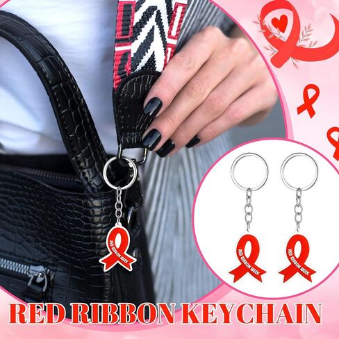 CUNNO 50 PCS Red Rebon Awarension Homples -keychain Gifts Red Ribbon Week Health Tholection keychain for Drug Aids Aids Survivor Events Events Charity Supplies Supplies in Saudi Arabia