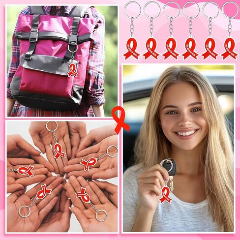 CUNNO 50 PCS Red Rebon Awarension Homples -keychain Gifts Red Ribbon Week Health Tholection keychain for Drug Aids Aids Survivor Events Events Charity Supplies Supplies in Saudi Arabia