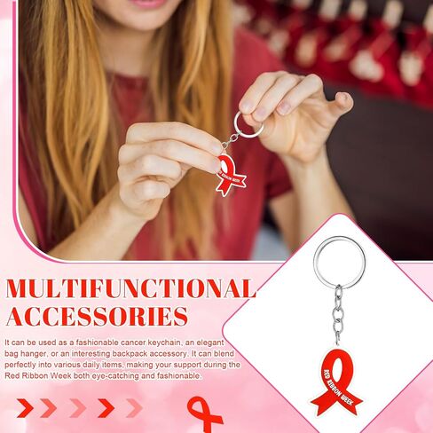 CUNNO 50 PCS Red Rebon Awarension Homples -keychain Gifts Red Ribbon Week Health Tholection keychain for Drug Aids Aids Survivor Events Events Charity Supplies Supplies in Saudi Arabia