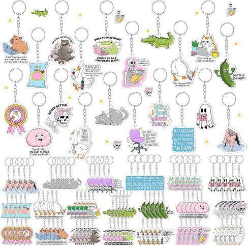 Cunno 100 PCS مضحكة سلاسل المفاتيح الأكريليك ، اقتباسات روح الدعابة الساخرة ، هدايا مفاتيح لطيفة للنساء للنساء المعلمون ممرضة زميل في العمل في العمل وداعا مكتبا ، 20 أنماط رسم كاريكاتورية in Saudi Arabia