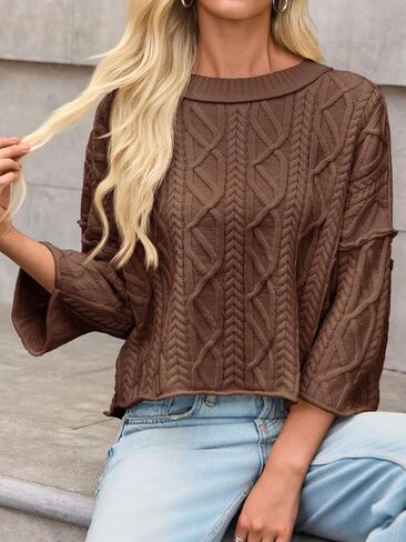 Saodimallsu Womens Cable Contents quentips ugguls vagnes 3/4 crew neck dall dulver dulver stops discal in Saudi Arabia