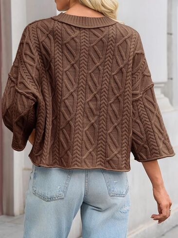 Saodimallsu Womens Cable Contents quentips ugguls vagnes 3/4 crew neck dall dulver dulver stops discal in Saudi Arabia