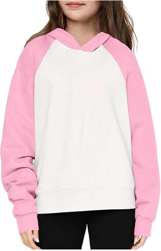 Girls Hoodie Color Block Sweatshirt Long Sleeve Fleece Lined Hooded Sweatshirts Loose Fit Warm Pullover Tween Clothes in Saudi Arabia