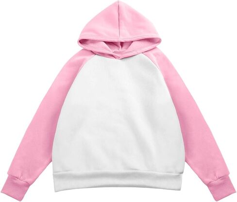 Girls Hoodie Color Block Sweatshirt Long Sleeve Fleece Lined Hooded Sweatshirts Loose Fit Warm Pullover Tween Clothes in Saudi Arabia