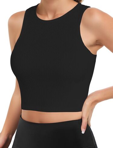 AURUZA Workout Tank Tops Woman, Seamless Ribbed Crop Tank Tops for Women, Sleeveless Racerback High Neck Tank Tops for Women in Saudi Arabia
