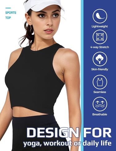 AURUZA Workout Tank Tops Woman, Seamless Ribbed Crop Tank Tops for Women, Sleeveless Racerback High Neck Tank Tops for Women in Saudi Arabia
