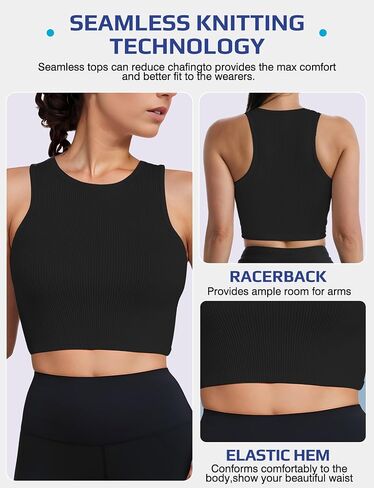 AURUZA Workout Tank Tops Woman, Seamless Ribbed Crop Tank Tops for Women, Sleeveless Racerback High Neck Tank Tops for Women in Saudi Arabia