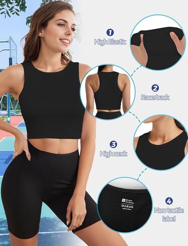 AURUZA Workout Tank Tops Woman, Seamless Ribbed Crop Tank Tops for Women, Sleeveless Racerback High Neck Tank Tops for Women in Saudi Arabia