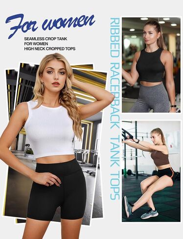 AURUZA Workout Tank Tops Woman, Seamless Ribbed Crop Tank Tops for Women, Sleeveless Racerback High Neck Tank Tops for Women in Saudi Arabia