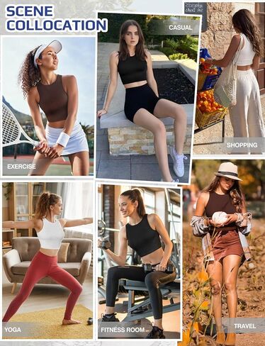 AURUZA Workout Tank Tops Woman, Seamless Ribbed Crop Tank Tops for Women, Sleeveless Racerback High Neck Tank Tops for Women in Saudi Arabia
