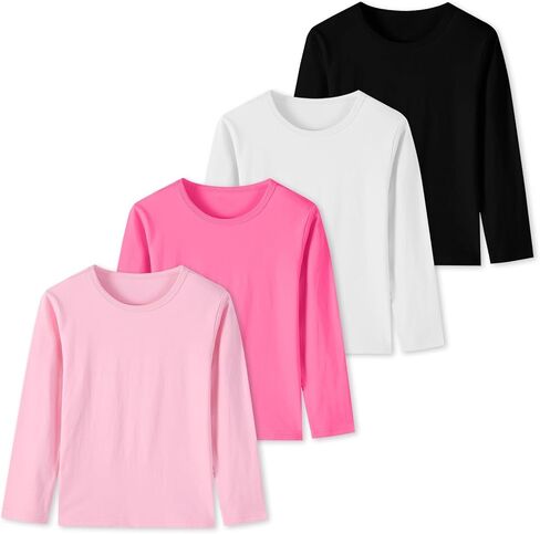 4 Pack Girls Long Sleeve Shirts Kids Cotton Basic Tees Crewneck Fall Tops for Toddler Girls（2T-14Years） in Kuwait