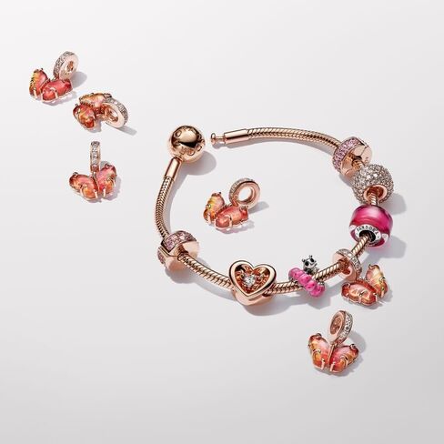 PANDORA Moments Pink & Yellow Murano Glass Butterfly Dangle Charm - 14k Rose Gold-Plated Charm with Cubic Zirconia & Murano Glass - Gift for Her - Includes Gift Box in Saudi Arabia