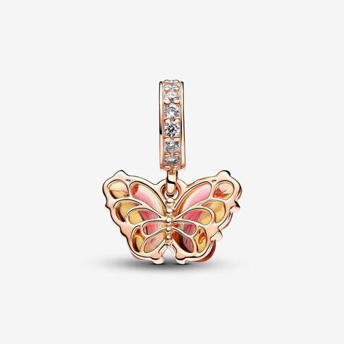 PANDORA Moments Pink & Yellow Murano Glass Butterfly Dangle Charm - 14k Rose Gold-Plated Charm with Cubic Zirconia & Murano Glass - Gift for Her - Includes Gift Box in Saudi Arabia