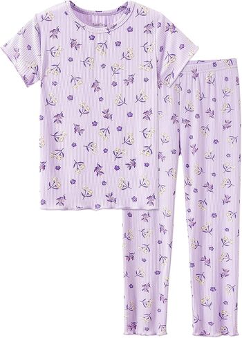 Beezizac Toddler & Little Girls Pajamas Cute Ditsy Floral/Strawberry Fruit Tee & Pants PJ Spring Set Kid Size 2T- 10 in Saudi Arabia