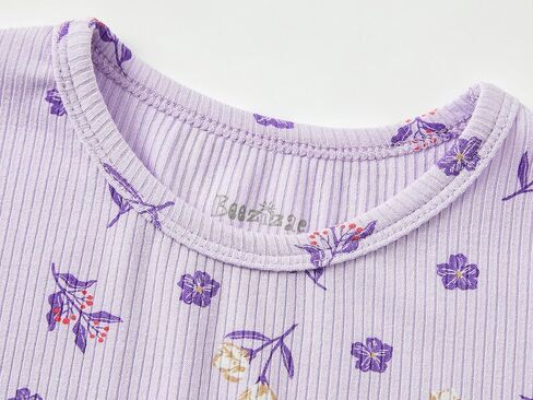 Beezizac Toddler & Little Girls Pajamas Cute Ditsy Floral/Strawberry Fruit Tee & Pants PJ Spring Set Kid Size 2T- 10 in Saudi Arabia