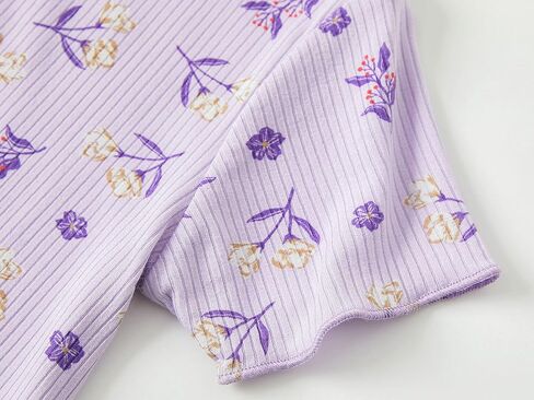Beezizac Toddler & Little Girls Pajamas Cute Ditsy Floral/Strawberry Fruit Tee & Pants PJ Spring Set Kid Size 2T- 10 in Saudi Arabia