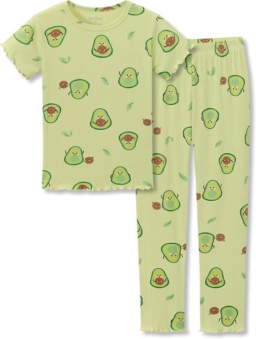 Beezizac Toddler & Little Girls Pajamas Cute Ditsy Floral/Strawberry Fruit Tee & Pants PJ Spring Set Kid Size 2T- 10 in Saudi Arabia