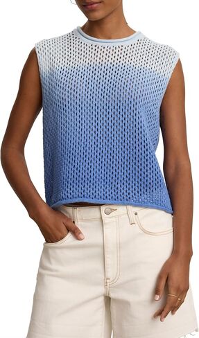 VELVET BY GRAHAM & SPENCER Women's Nina Cotton Cashmere Mesh Sweater Vest, Horizon, Small in Saudi Arabia
