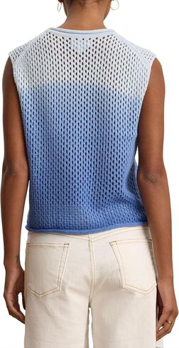 VELVET BY GRAHAM & SPENCER Women's Nina Cotton Cashmere Mesh Sweater Vest, Horizon, Small in Saudi Arabia