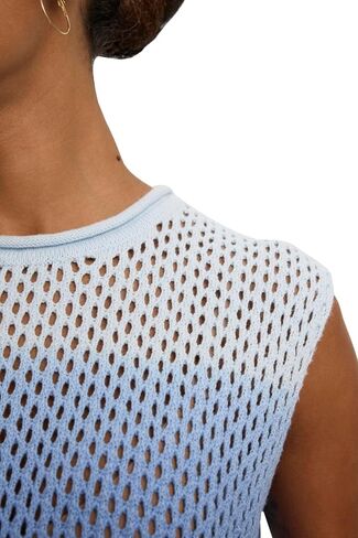 VELVET BY GRAHAM & SPENCER Women's Nina Cotton Cashmere Mesh Sweater Vest, Horizon, Small in Saudi Arabia