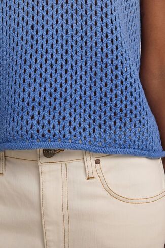 VELVET BY GRAHAM & SPENCER Women's Nina Cotton Cashmere Mesh Sweater Vest, Horizon, Small in Saudi Arabia