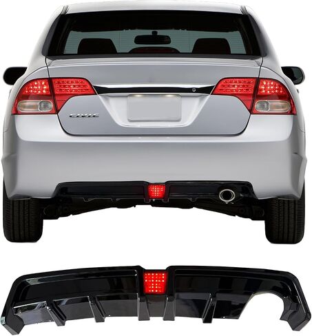 Rear Bumper Diffuser with LED Brake Light Glossy Black Replacement for 2006-2011 Honda Civic 4 Door Sedan in Saudi Arabia