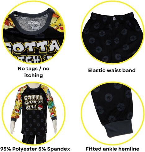 Pokemon Pajamas Set, 2 Piece Sleepwear for Kids, Size 6/7 Black in Saudi Arabia