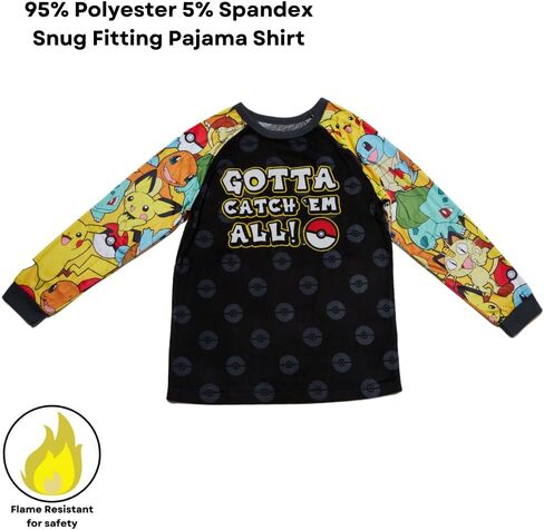 Pokemon Pajamas Set, 2 Piece Sleepwear for Kids, Size 6/7 Black in Saudi Arabia