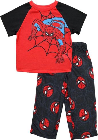 Marvel Spiderman Pajamas for Boys ، 2 قطعة Spiderman PJs للأولاد الصغار ، مجموعة قصيرة من الأكمام ، مجموعة 4T أسود/أحمر in Saudi Arabia
