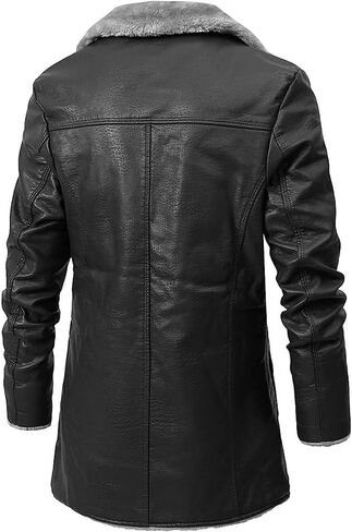 Men's Leather Faux Fur Collar Motorbike Jacket Fleece Sherpa Lined Vintage Steampunk Gothic Retro Winter Warm Coat in Saudi Arabia
