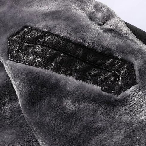 Men's Leather Faux Fur Collar Motorbike Jacket Fleece Sherpa Lined Vintage Steampunk Gothic Retro Winter Warm Coat in Saudi Arabia