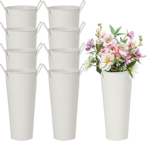 8 Pcs Flower Buckets and Galvanized Metal Vase with Handles, 10 Inch Floral Buckets for Cut Flower Farmhouse Vases for Decor Wedding Table Centerpiece in Saudi Arabia