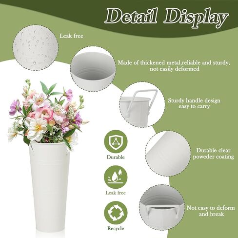 8 Pcs Flower Buckets and Galvanized Metal Vase with Handles, 10 Inch Floral Buckets for Cut Flower Farmhouse Vases for Decor Wedding Table Centerpiece in Saudi Arabia