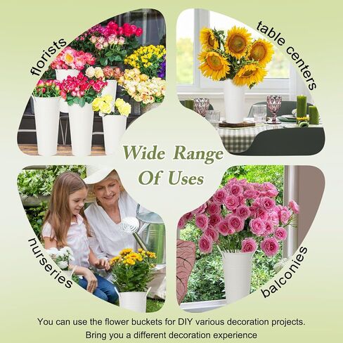 8 Pcs Flower Buckets and Galvanized Metal Vase with Handles, 10 Inch Floral Buckets for Cut Flower Farmhouse Vases for Decor Wedding Table Centerpiece in Saudi Arabia