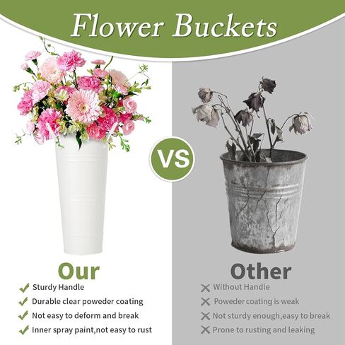 8 Pcs Flower Buckets and Galvanized Metal Vase with Handles, 10 Inch Floral Buckets for Cut Flower Farmhouse Vases for Decor Wedding Table Centerpiece in Saudi Arabia